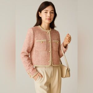 Vintage Pink Speckled Tweed Blazer Pearl Gold Buttons Jacket Size Large